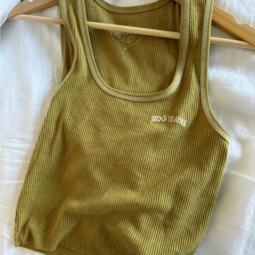 BDG Urban Outfitters Ribbed Contrast Stitch Tank Olive yellow – Size Medium